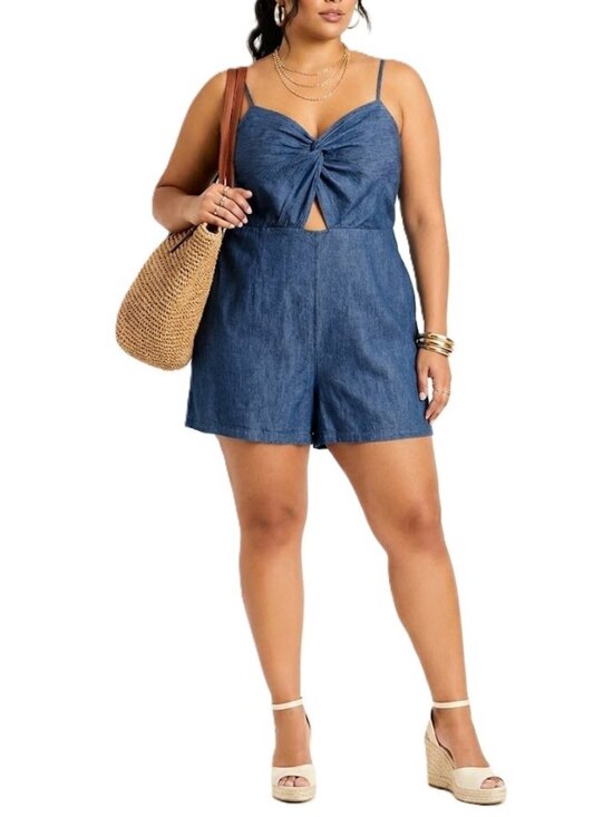 Old Navy Pants - NWT XXL Tall Chambray Romper Twist Front Fit Flare Cotton NWT